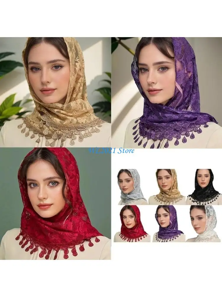 

G5GC Elegant Mantilla Veils Mass Shawl for Formal Occasion Spanish Lace Headwrap Catholic Chapel Bride Veils for Church Wedding