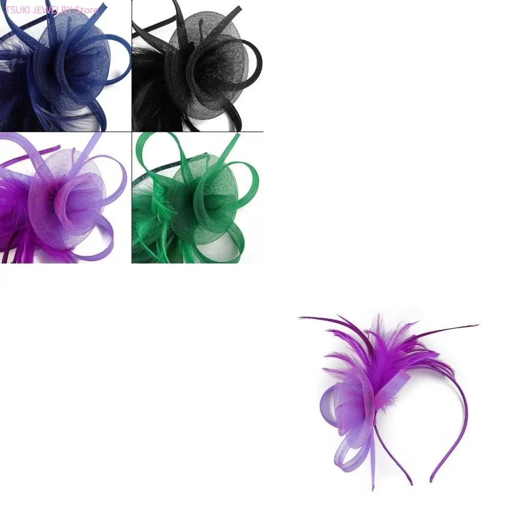 

62KE сетчатая повязка для волос для женщин 1920-х годов, обруч для волос из тюля с перьями, элегантное вечернее платье, повязка