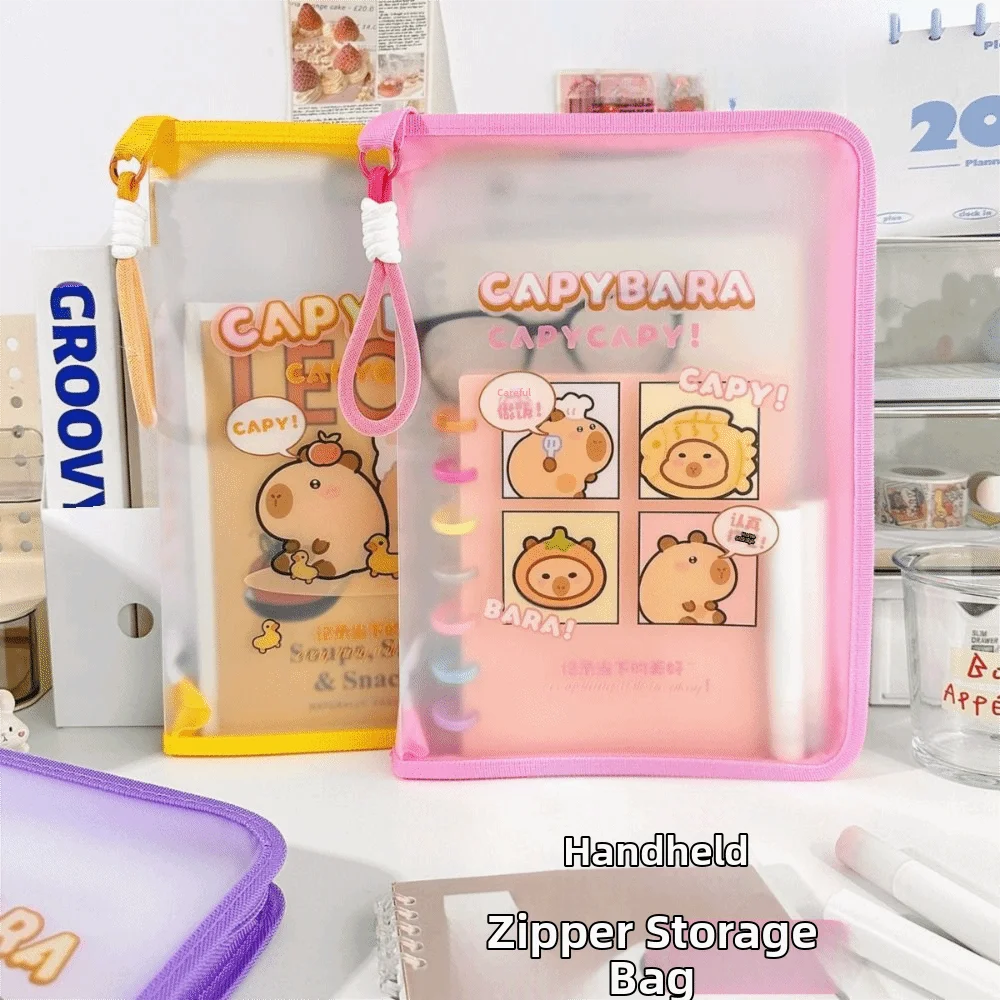 

Cartoon Handheld Capybara A4 File Bag Large Capacity Waterproof Test Paper Folder Portable Thickening Data Storage Bags Student