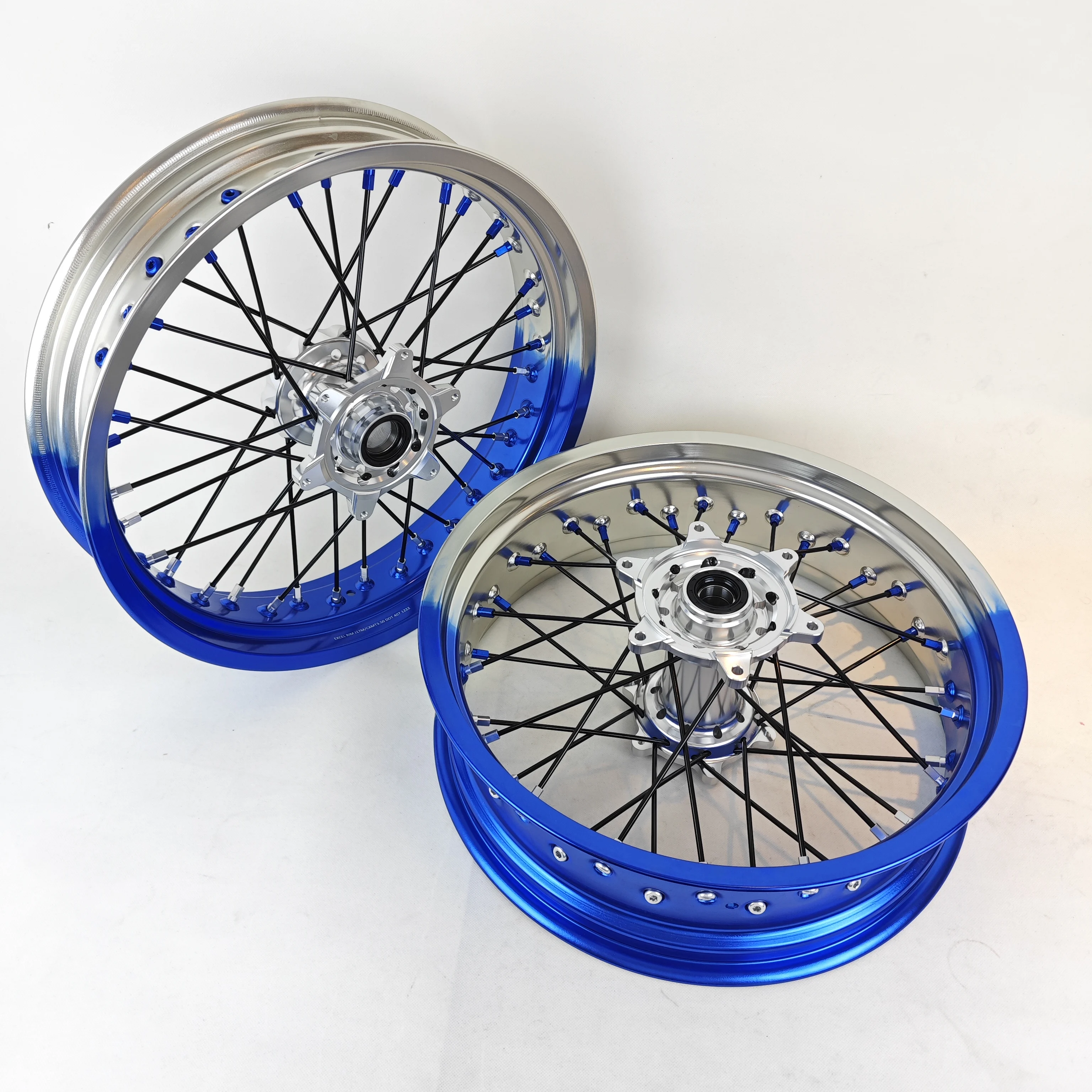 Fit Stark Varg Motorcycles Wheels 16/17 Wheel Set Two-Tones Blue and Silver Rims Supermoto Motard Spoke Wheels