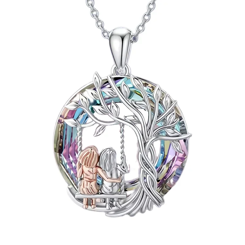 Creative Sister Crystal Necklace Stainless Steel Life Tree Pendant Engagement Necklaces for Women Stainless Steel Jewelry Gift