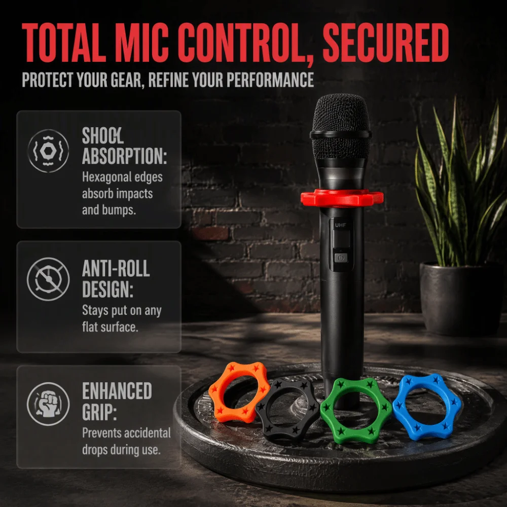 5pcs Rubber Anti-Rolling Ring Hexagonal Shape Anti-Slip Mic Anti-Roll Ring Wireless Handheld Microphone Protection Ring