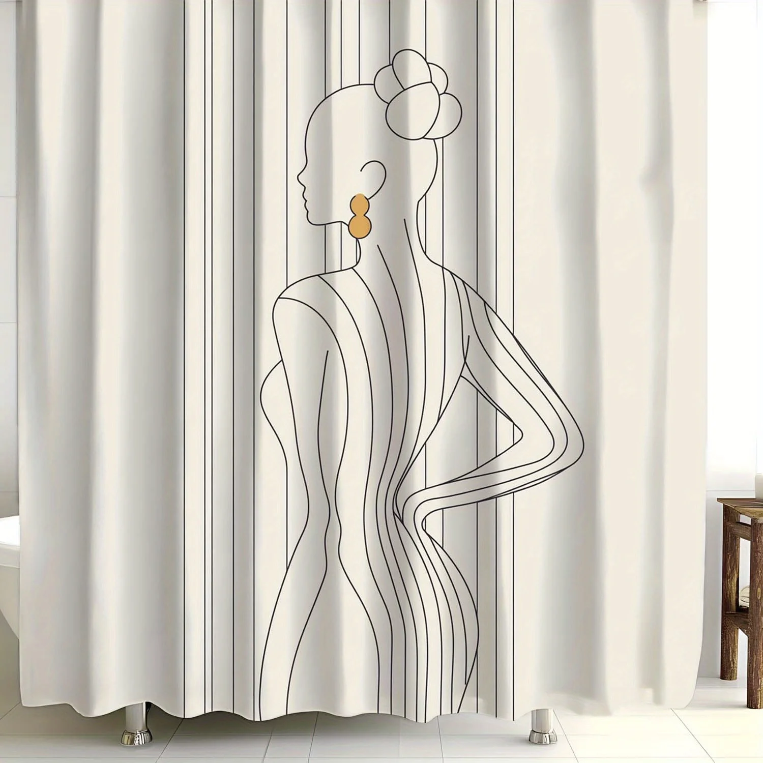 

Modern Abstract Line Art Shower Curtain, Elegant Woman Silhouette, Minimalist Bathroom Decor, Waterproof Polyester Fabric
