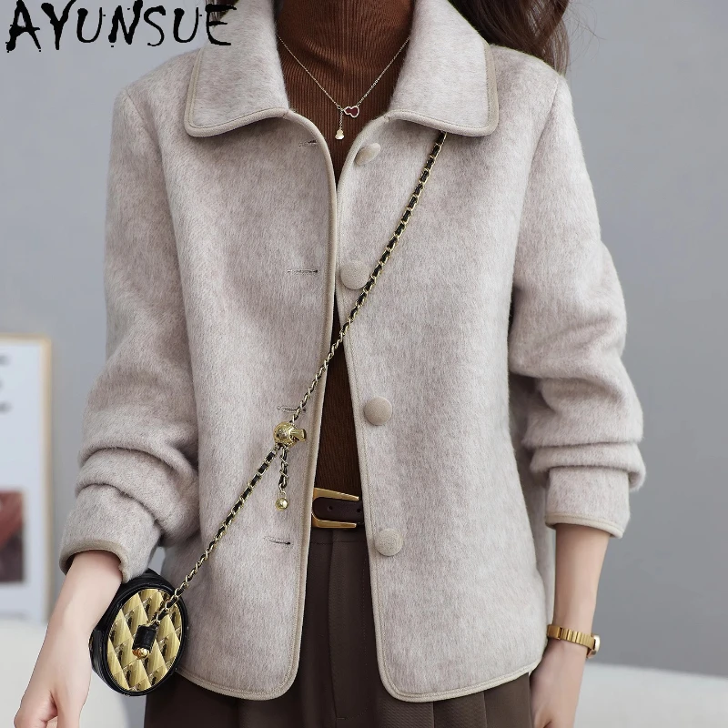 

AYUNSUE пальто из 100% натуральной шерсти, женская осенняя одежда, двусторонние шерстяные пальто, женские элегантные куртки 2025 года, повседневные пальто Женское