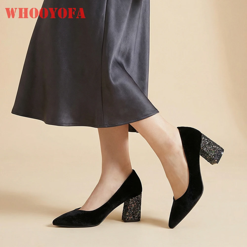 

2026 Spring Plus Size 46 48 Black Women Pumps 7.5cm Square Heels Heel Pointed Toe for Wide Fit Office Lady Dress Shoes