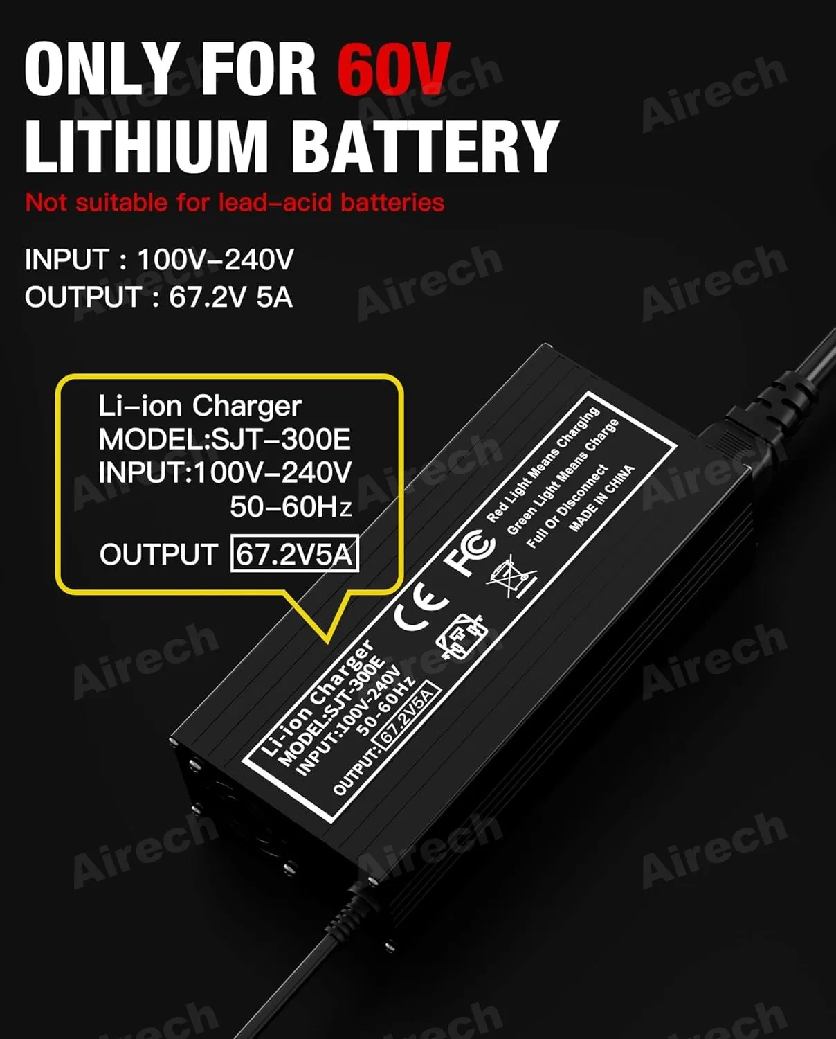 67.2V 5A Fast Charger for 16S 60V Li-on Lithium Battery C13 Plug 3-Pin IEC Battery Charger 67.2V AC/DC Power Adapter Charger
