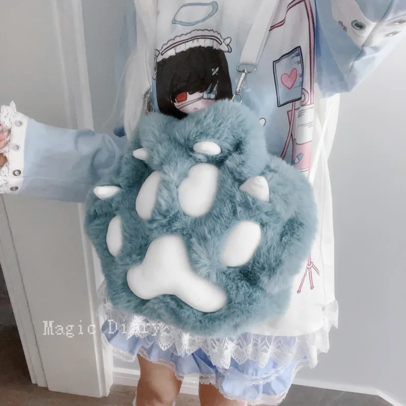 

Cute Cat Paw Plush Backpack Furry Soft Bag Fashion Versatile Sweet Girls Stuffed Shoulder Bag Cartoon Kawaii Women Bag Gifts