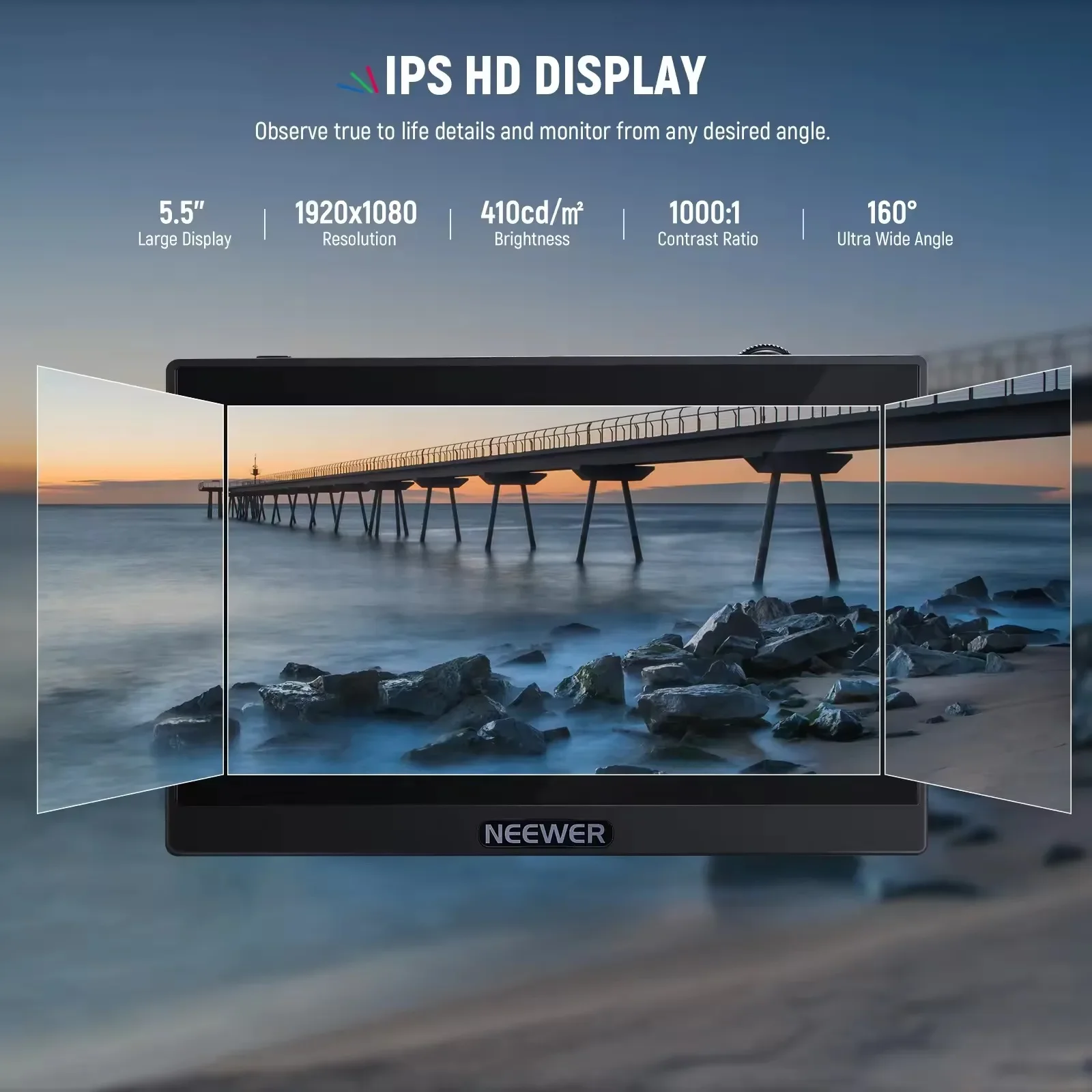 NEEWER F500 5.5 Inch Camera Field HDR Touch Screen With 3D LUT Waveform Vector Scope Full HD 1920x1080 IPS 4K