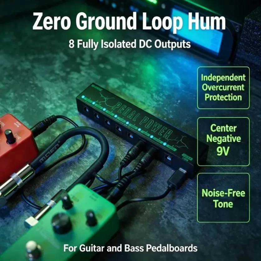 Compact 8 Channel Isolated Pedal Power Supply DC 9V USB C Powered Overcurrent Protection For Guitar Bass Effects Board - view 3
