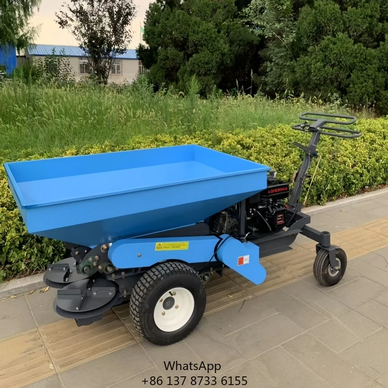 Self Propelled Manual Composting Spreader Double Disc Lawn Spreader Wide Area Rotating Garden Fertilizer Spreader
