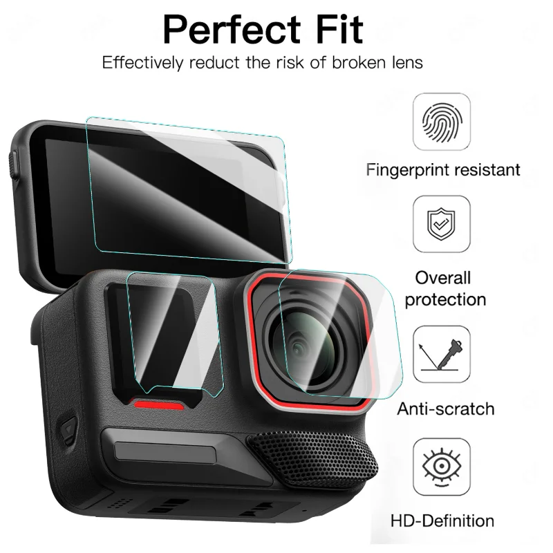 Tempered Glass Films for Insta360 Ace Pro 2 Screen Protector Silicone Lens Cap Sturdy Camera Storage Bags for Insta360 Ace Pro2