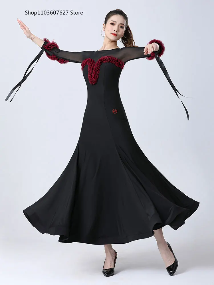 Modern dance dress for women new fashion three-dimensional rose lace design women's elegant ballroom dance dress