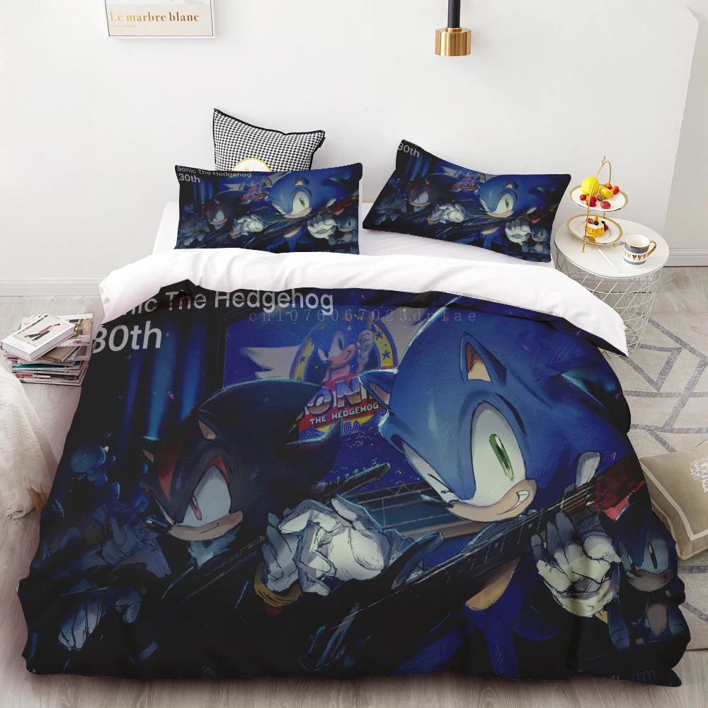 Duvet Cover Sonic 3D Exquisite Cartoon Anime Digital Printing Bedding Set Comforter Bed Youth Home Decor Kids Boys Gift