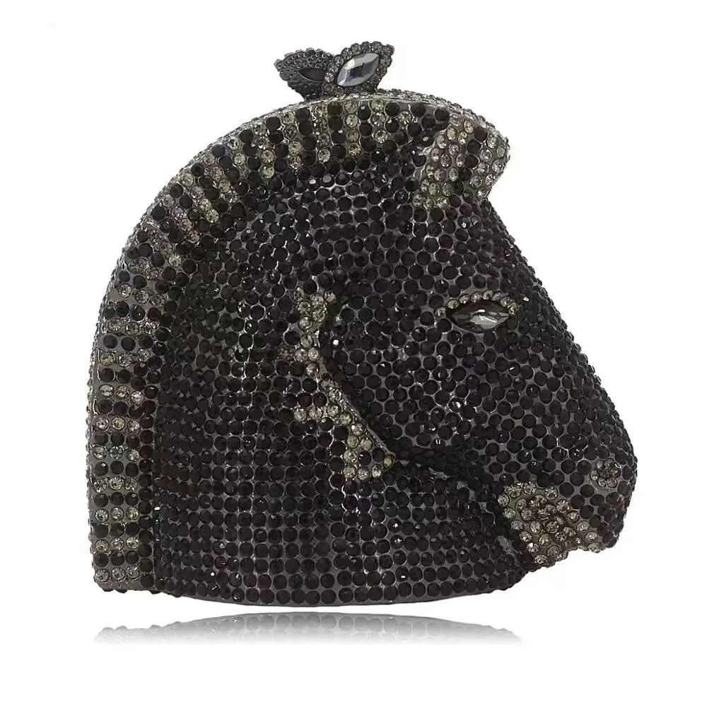 Horse Head Diamond Dinner Bag Gem Banquet Animal Full Diamond Three-dimensional Ladies Clutch Bag Pochette Elegante Da Cerimonia