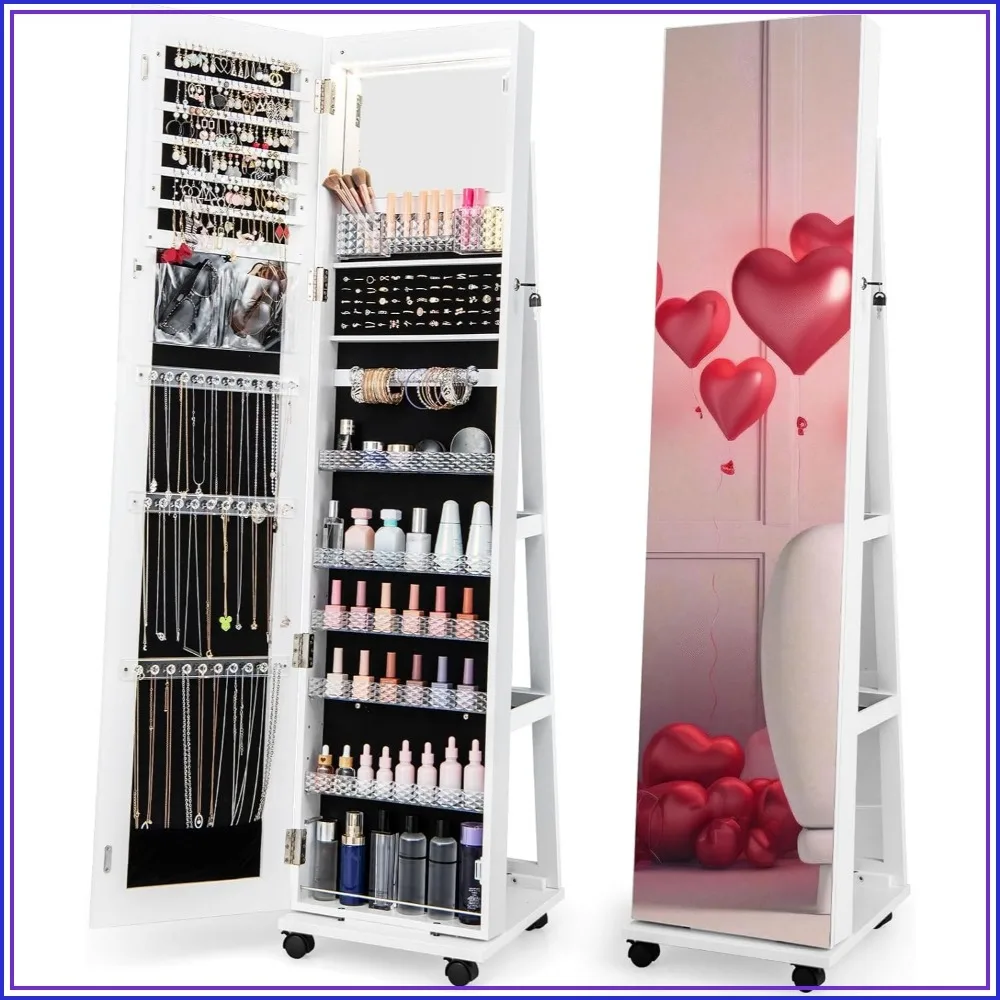 Jewelry Cabinet Armoire with Wheels, 64