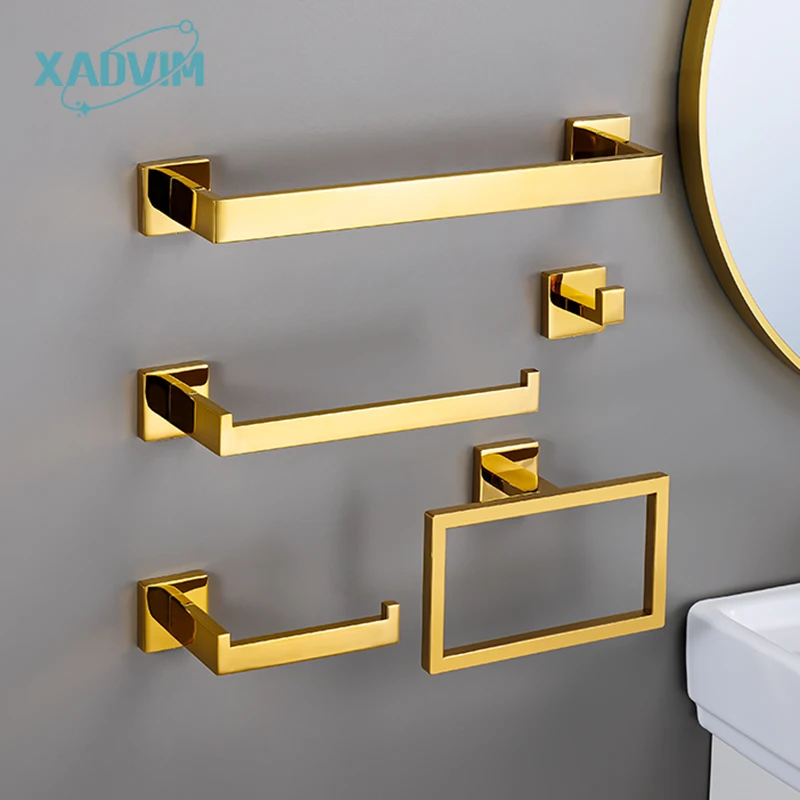 

Зеркало, золотые наборы аксессуаров для ванной комнаты, настенное крепление, вешалка для полотенец из нержавеющей стали, квадратное кольцо для полотенец, держатель для бумаги, крючок для халата из розового золота