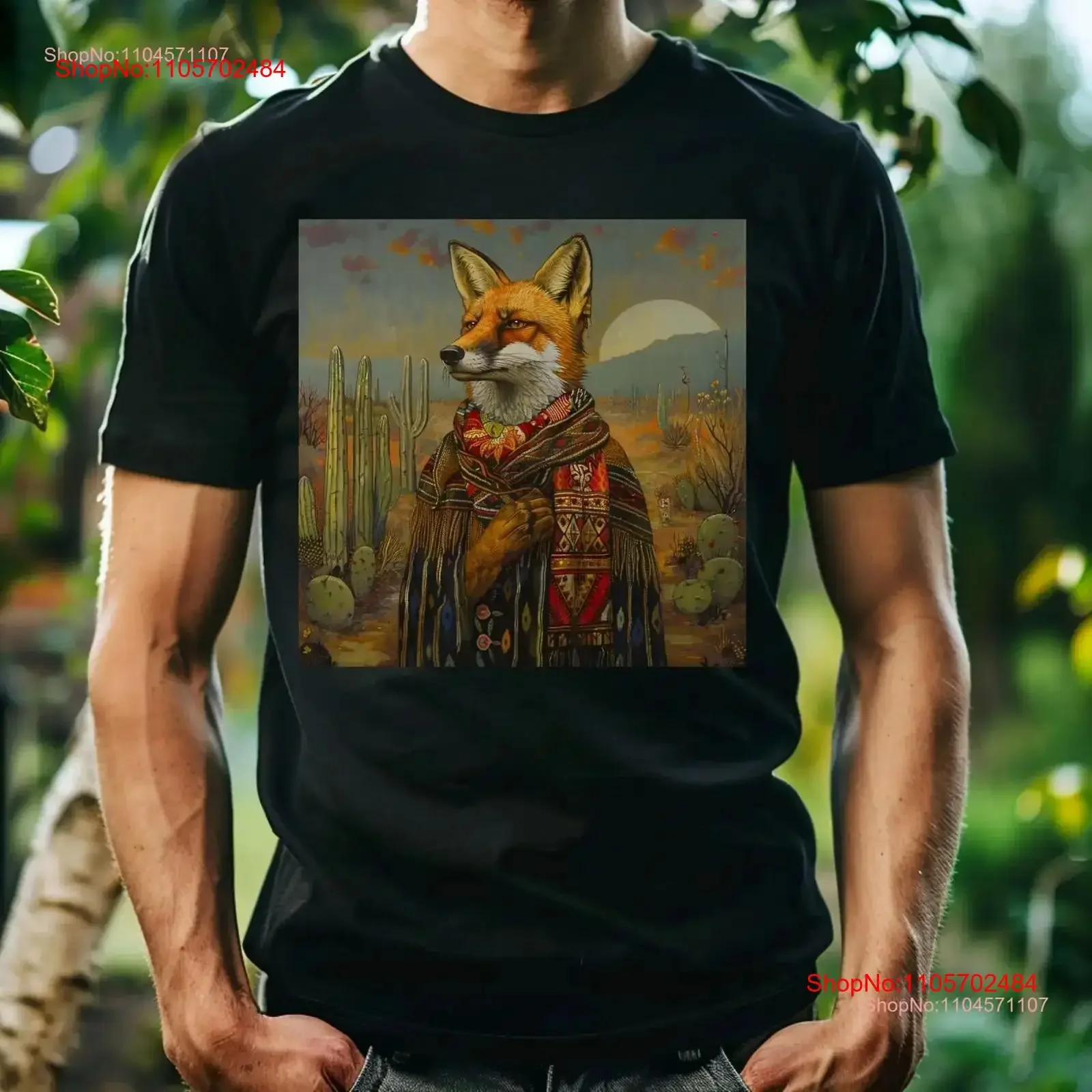 Native Fox Folk PortraiT T Shirt Wild Animals Print Animal Design Painting Everyday Ideas vintage Washed fashion Comfortable