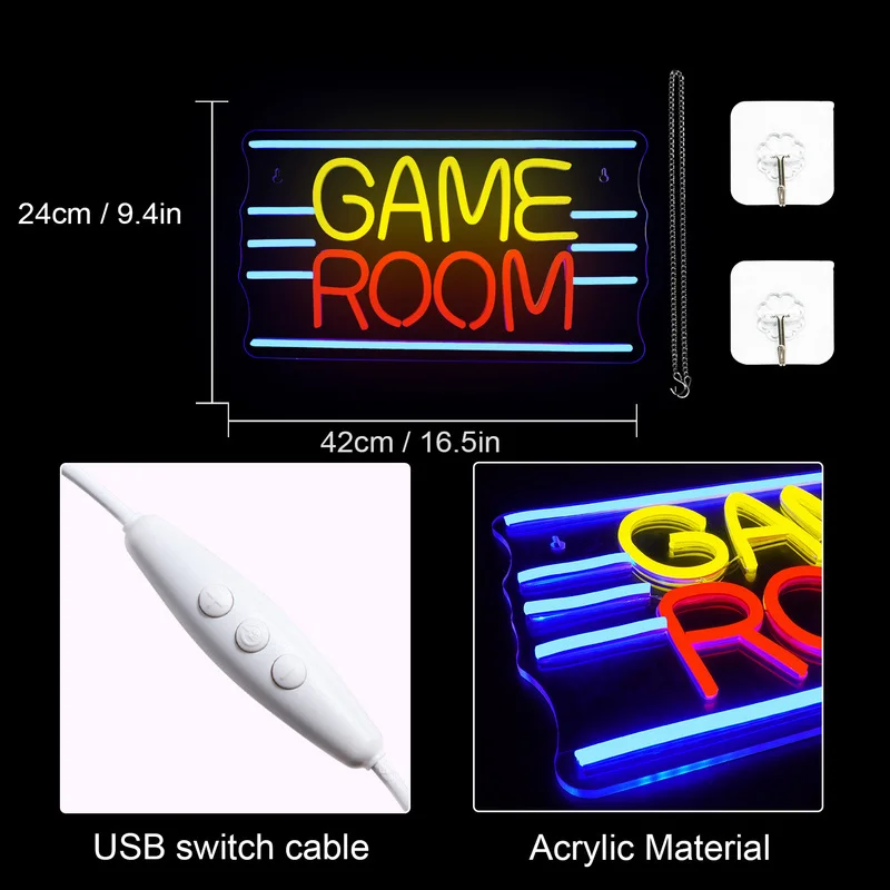 Gaming Zone Neon Sign LED Lights For Wall Decor USB Powered Lamp Bedroom Bar Shop Game Room Man Cave Signs Gift For Game Lover