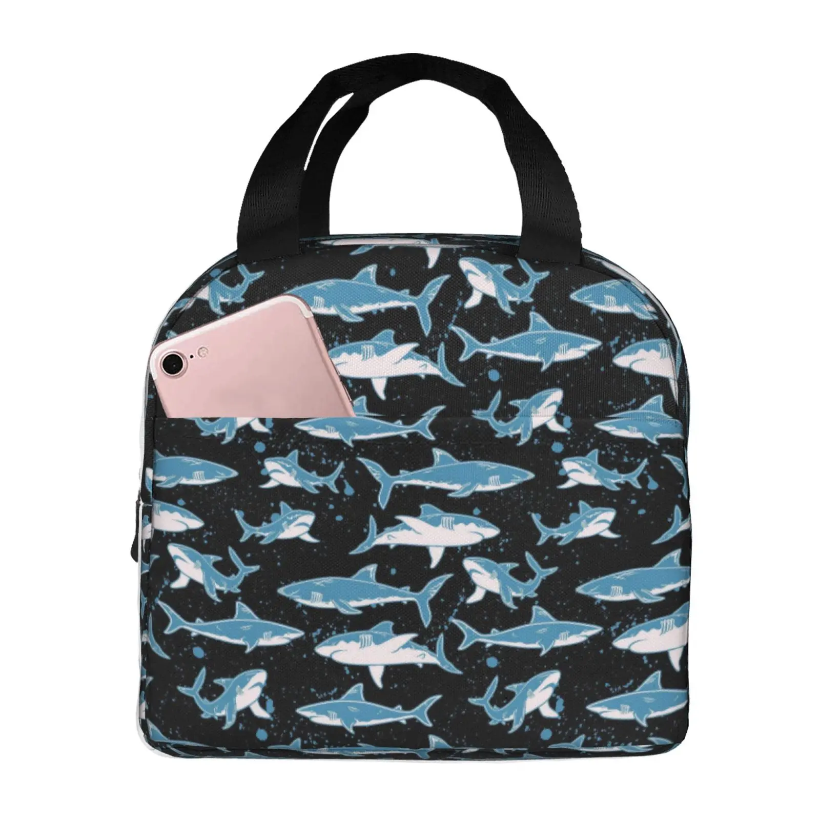 Sharks Pattern Print Insulated Lunch Bag The Nightmare Before Christmas Portable Thermal Cooler Lunch Box Container Tote Bags