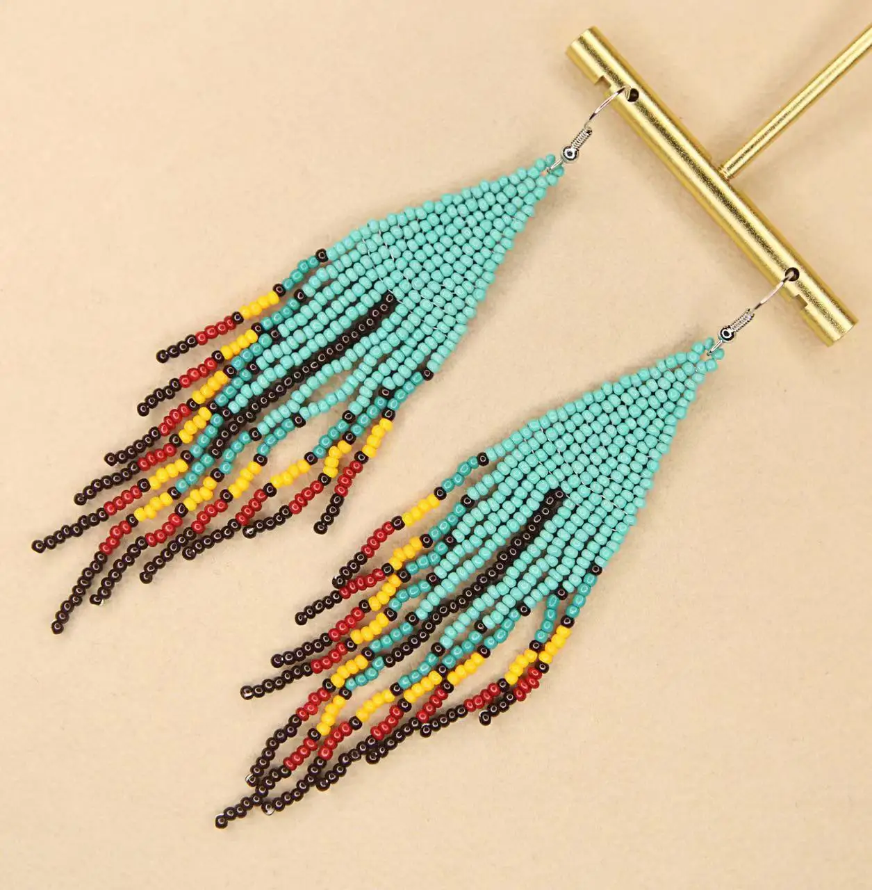 Beaded earrings Tassel Intersperse Flowers Design Originality Bohemia Hand knitting Alloy Tide Simple Rice bead earrings