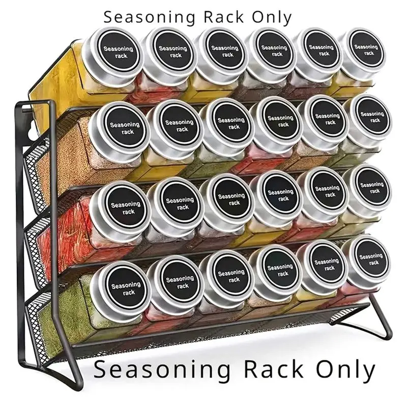 ABUN 4-Layer Metal Kitchen Storage Rack, Countertop Spice Jar Organizer with Durable Brushed Surface, Black for Seasonings