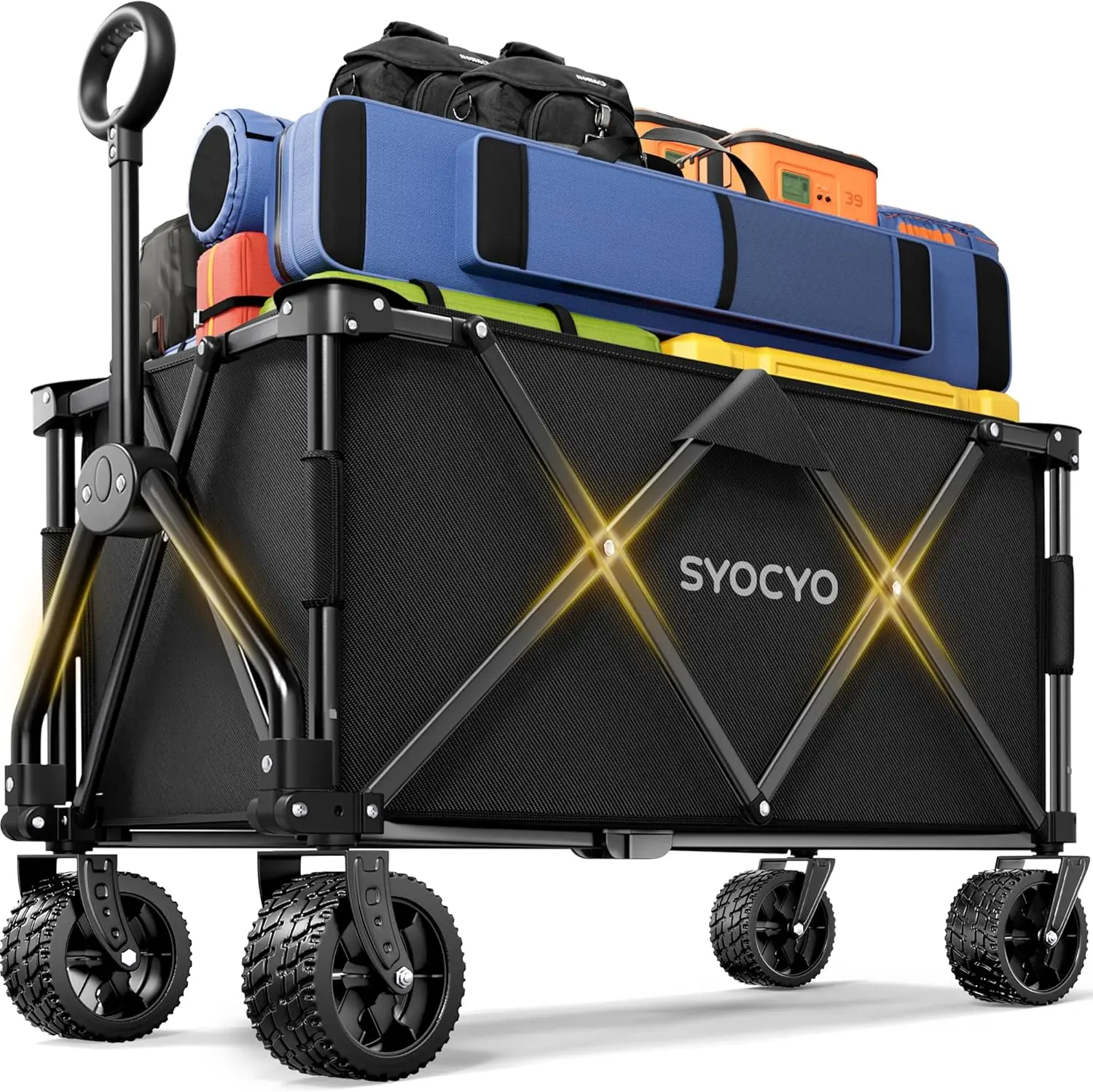 Camping, Garden, Sports and Grocery, All-Terrain Wheels, 420LBS Weight Capacity Collapsible Wagon with Cup Holders