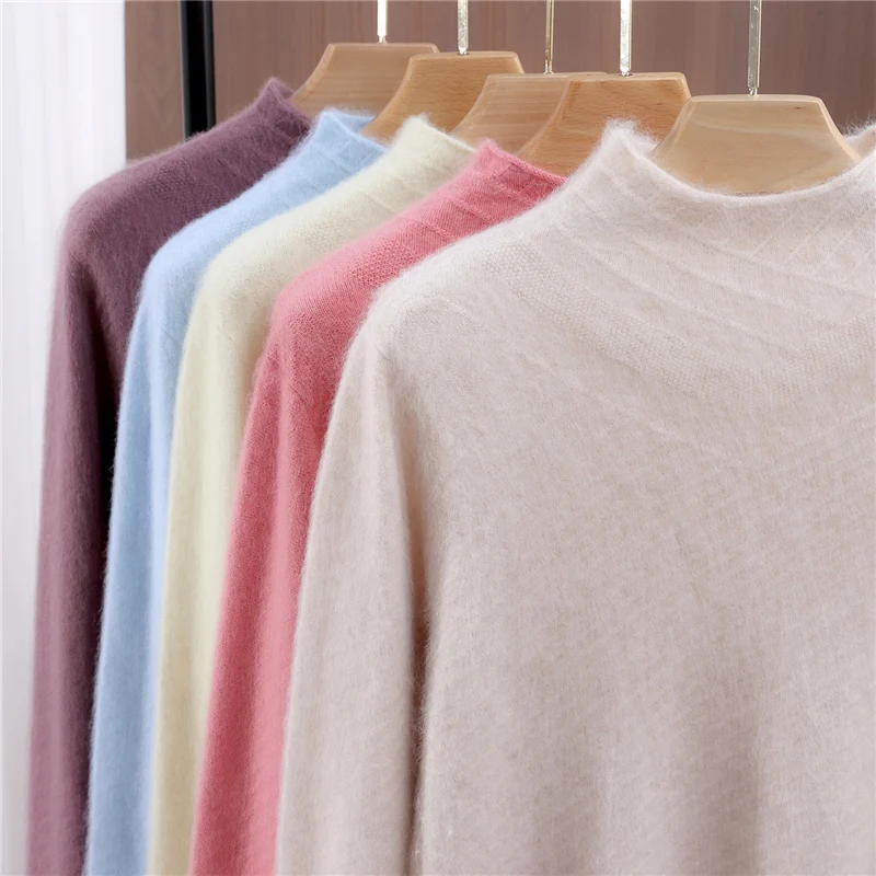 

Autumn And Winter Mink Cashmere Sweater Women's Pullover Semi-High Collar Loose Large Size Knitted Bottoming Sweater