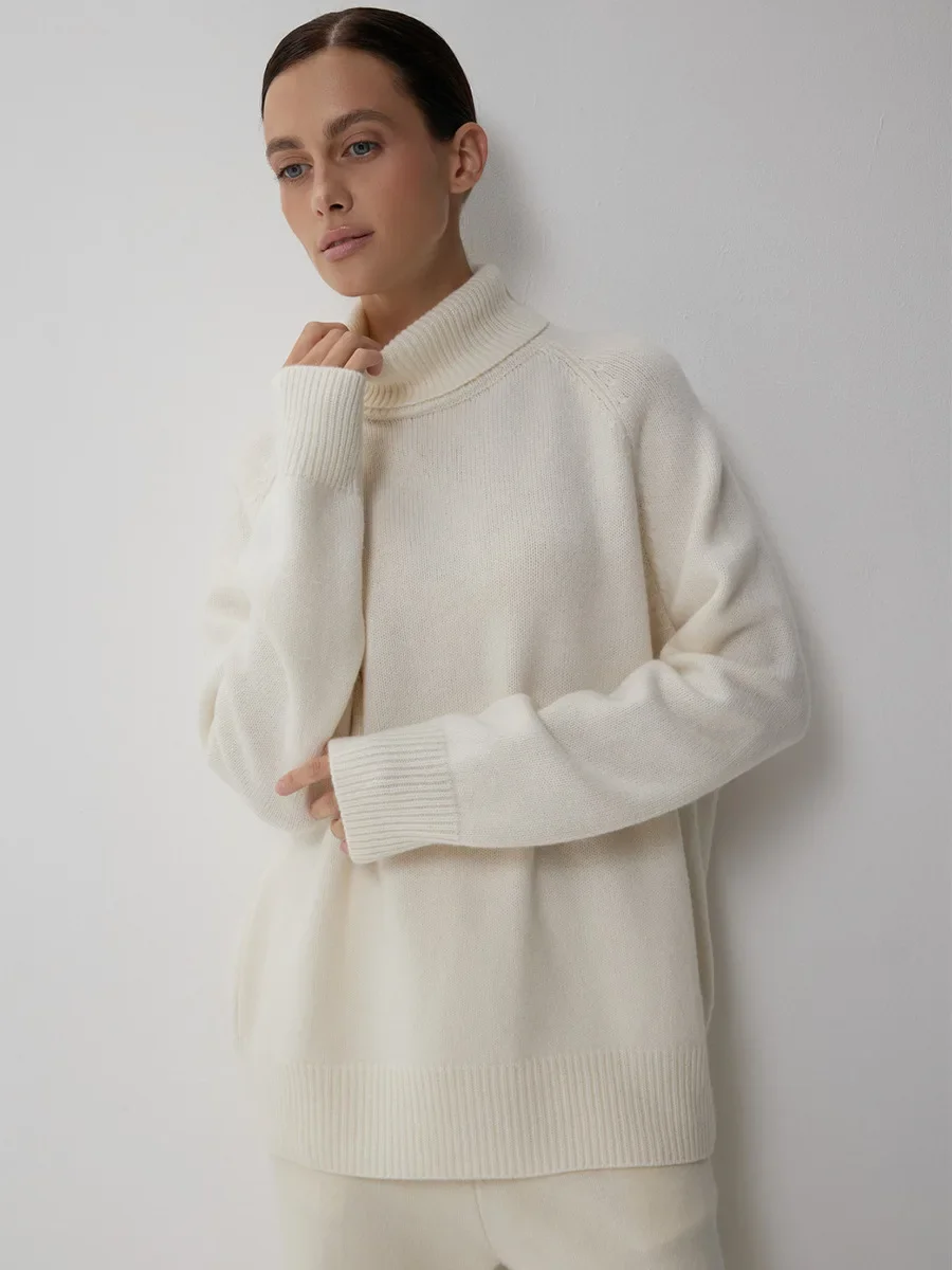 Autumn Winter Turtleneck Knitted Sweater Women Simple Oversized Pullover Warm Cozy Knit Top Fashion Casual Sweater