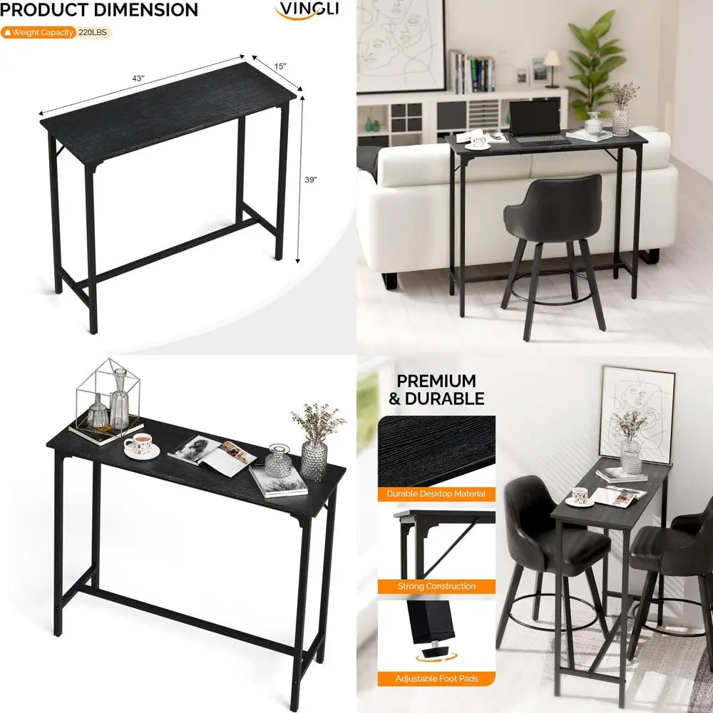 

Высокий узкий деревянный стол-стойка (43 дюйма), многофункциональный для кухни, гостиной, столовой и прихожей, черный