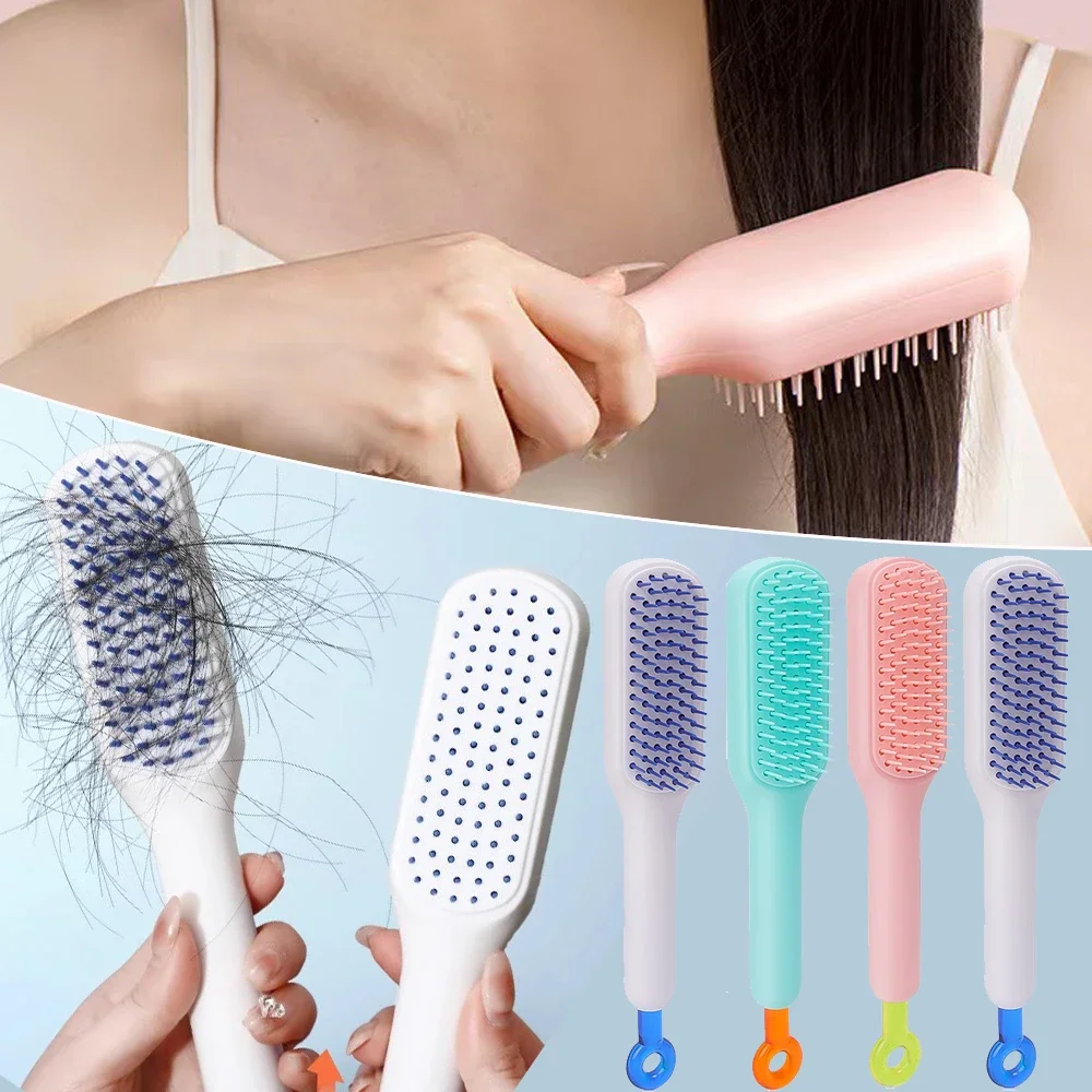 One-Pull Telescopic Comb White Pink Blue Portable Scalp Massage Brush Self-Cleaning Hair Comb Women Salon Styling Tool Compact