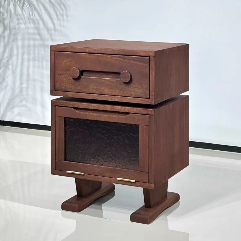Walnut all-solid wood robot small vertical cabinet, creative side cabinet in living room, new bedside table for storage bedroom