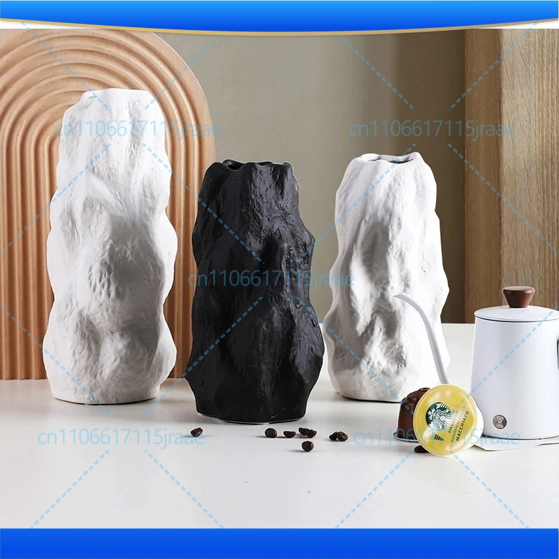 Imitation Stone Ceramic Vase Irregular Rock Shape Flower Pots Decorative Arrangement Desk Decoration Crafts Floral Vases