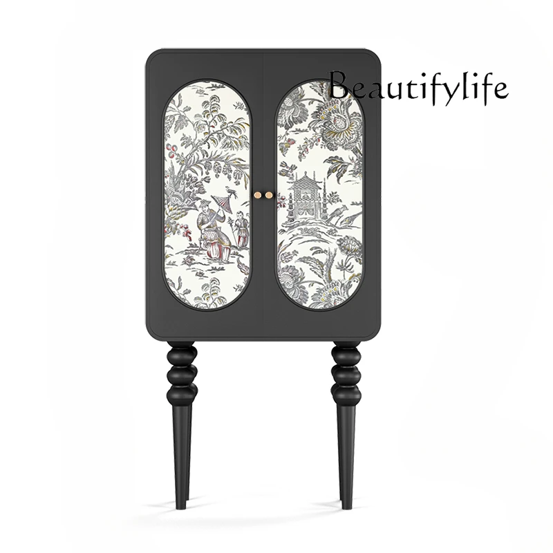 

French antique high-footed locker solid wood black premium locker living room bedroom painted storage cabinet