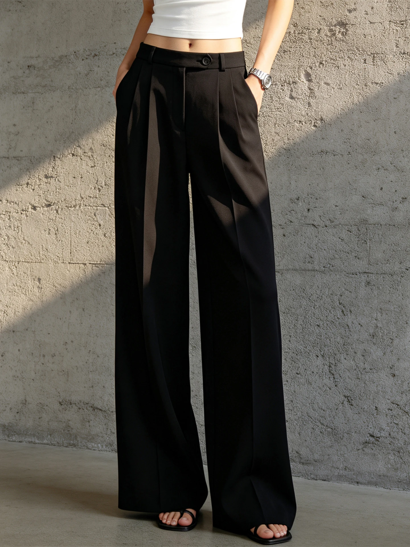Black Wide Leg Suit Pants Women Summer New Thin High Waist Drape Casual Commute Slim Straight Tube Pants Casual Trousers