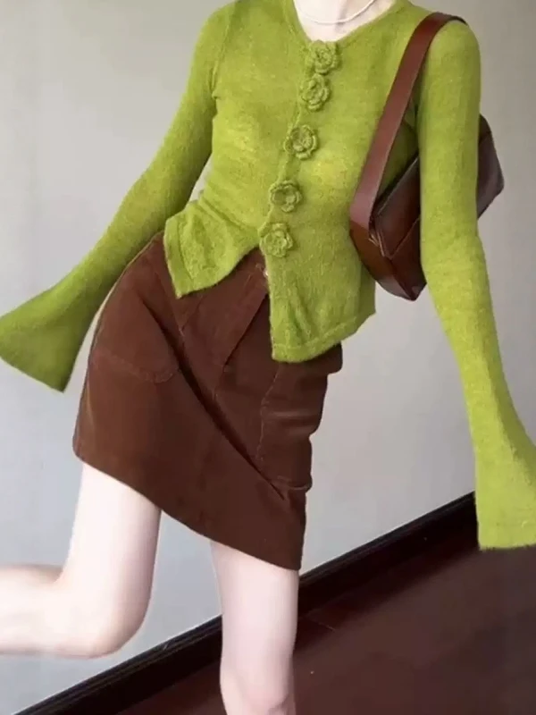 

French Style Long Sleeve Knitted Sweater Women's Slim Fit Inner Wear Beautiful Spring Autumn Top Unique Floral 3D Design