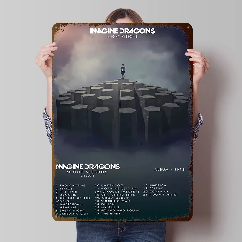 Imagine Dragons Night Visions Album Cover Tinplate Posters Customizable Wall Art Retro Vintage Metal Signs for Home Room Garden