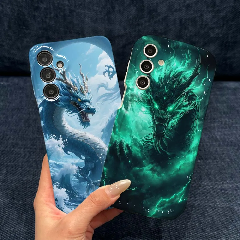 Capa de Celular Feilin com Dragão Mítico e Chamas de Trovão para Samsung Galaxy A56 A55 A54 A51 A25 A17 A06 A05, Capa de Celular com Efeito de Onda de Óleo