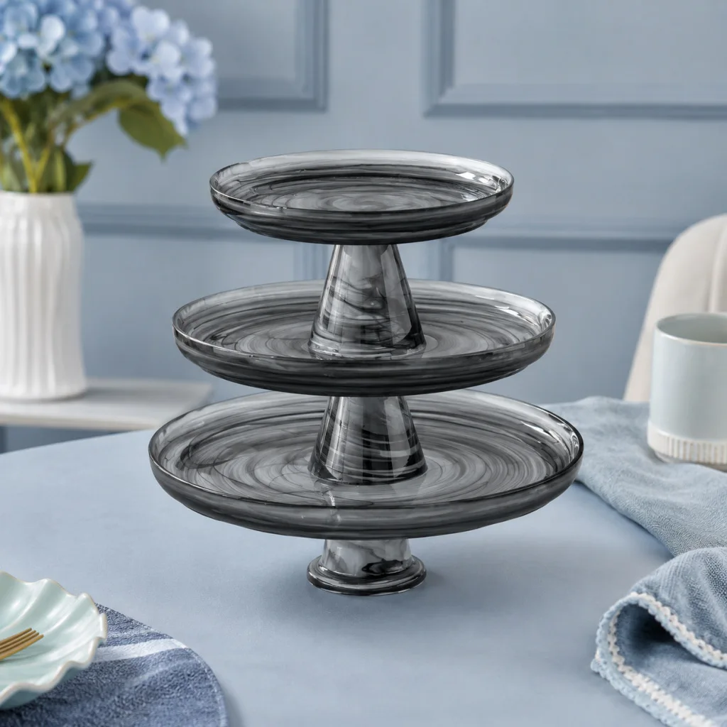 HYS ink and wash cloud glass fruit plate light luxury high-footed cake fruit dessert plate high-footed fruit plate
