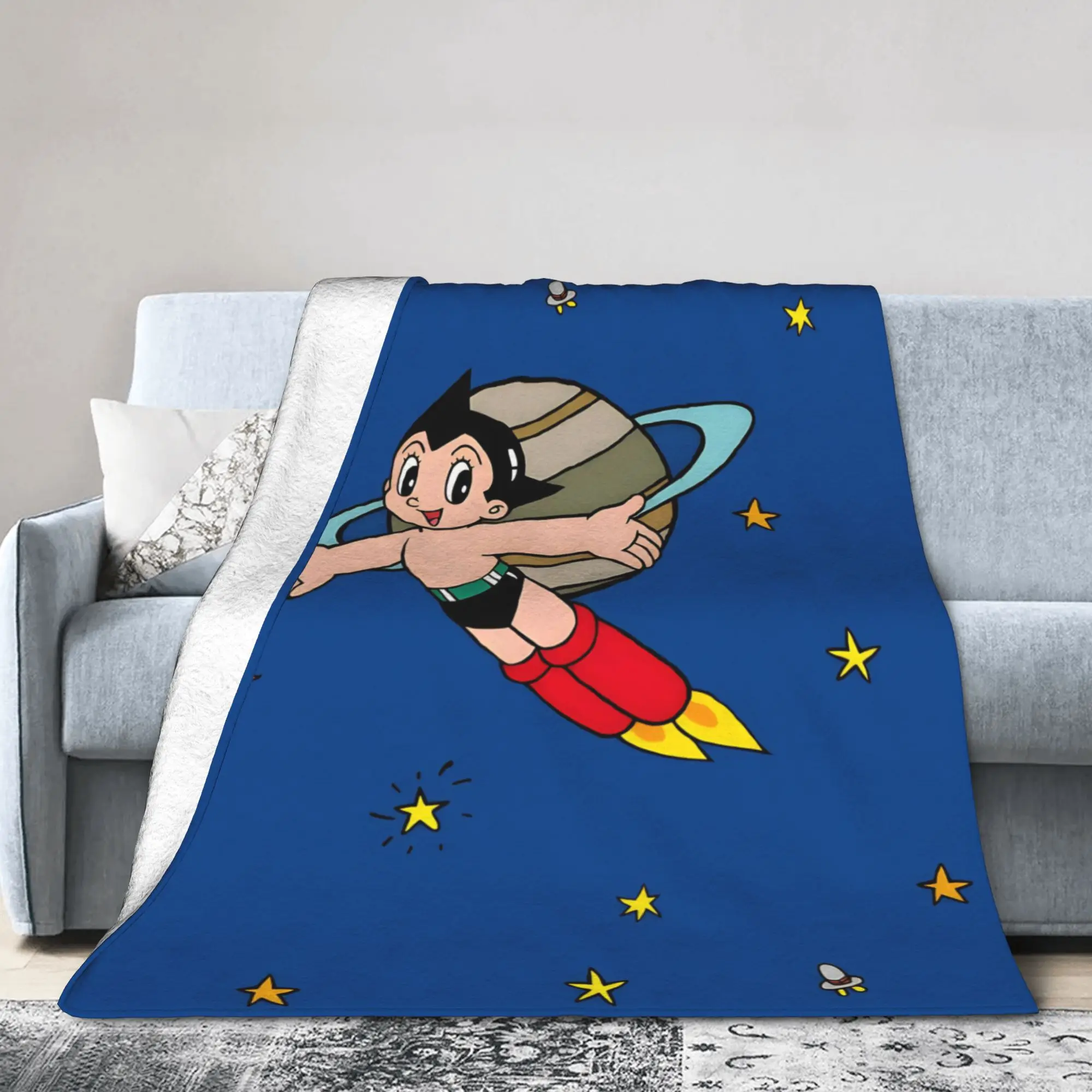 Astroboy Astro Boy Anime Flannel Blanket  Funny Throw Blanket for Home Hotel Sofa  150*125cm Plush Thin Quilt