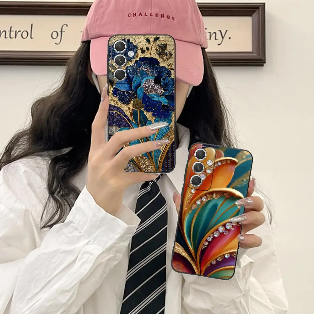 Golden Flowers Mobile Phone Case for Samsung Galaxy S26 S25 S24 S23 S22 S21 S20 Note20 Plus FE Ultra Colorful Cover Pretty