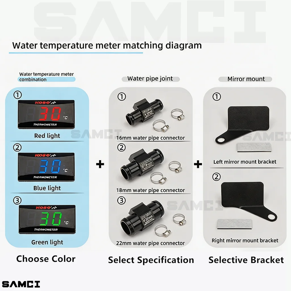 Motorcycle KOSO Water Temperature Gauge Mini Meter Moto Universal Thermometer For XMAX300 CB400 MT 07 09 Sensor Scooter Racing