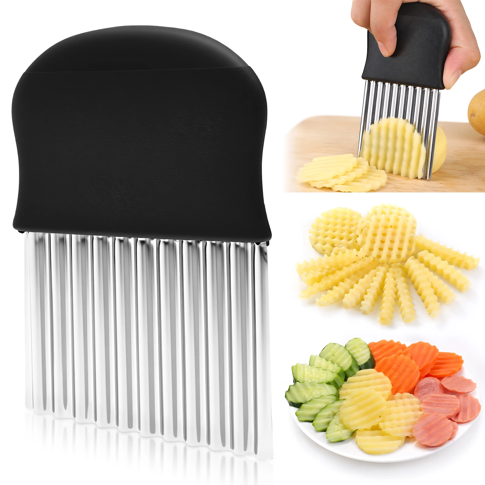 Cortador Ondulado de Acero Inoxidable para Patatas, Verduras y Frutas, Cuchillo de Cocina Ondulado para Hacer Patatas Fritas