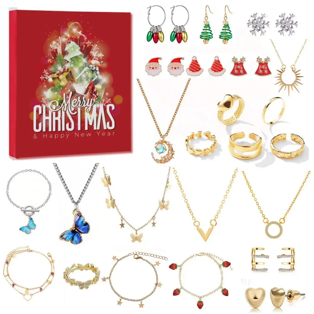 Jewellery Chirstmas Advent Calendar for Women 24 Day Surprises with Necklace Earrings Rings Bracelets Anklet Jewelry Calendar