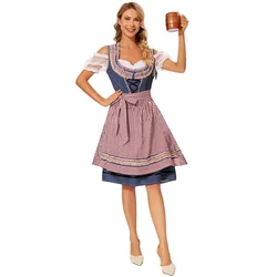 Bavarian National Plaid Beer Costume Tavern Wench Waitress Outfit Women Dirndl Oktoberfest Costume Beer Cosplay Dress