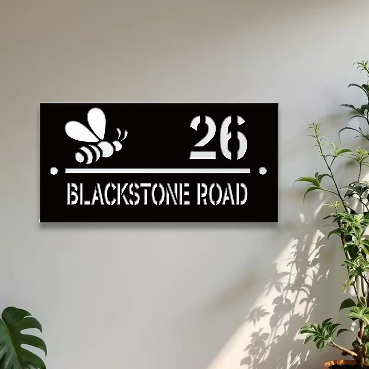 1Pc Custom Bee Fish Bone Number&Text Acrylic House Number Door Street Sign Plaque,Home Room Garden Decor,Birthday Wedding Gift