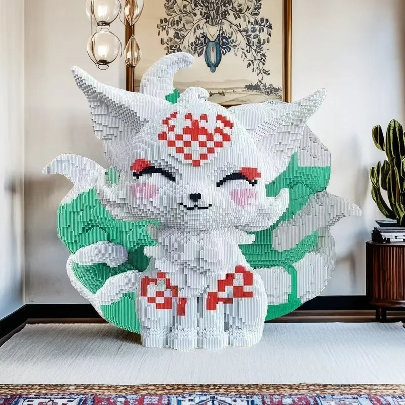 5682-Piece Green Nine-Tailed Fox Building Block Set, Party Games, Office and Home Decoration, DIY Handmade Kit, Creative Assembly Toys