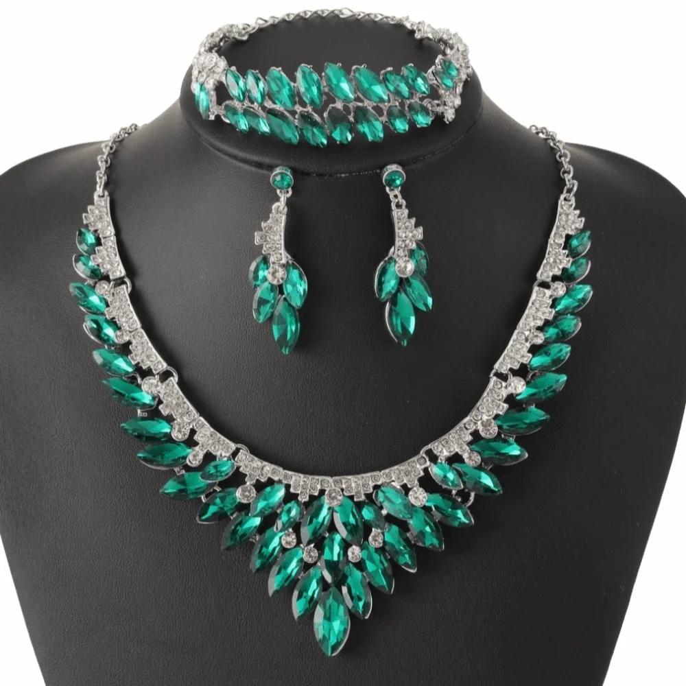 3/4Pcs Sparkling Women's Jewelry Set Earrings Baroque Rhinestone Bridal Jewelry Set Vintage Elegant Necklace and Earrings Set