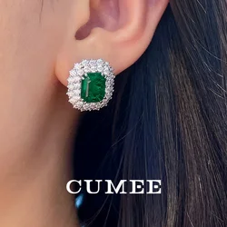 Cumee Fashionable Cultivation Emerald Synthetic Stud Earrings for Women Girls. 925 Silver and Gold Plated