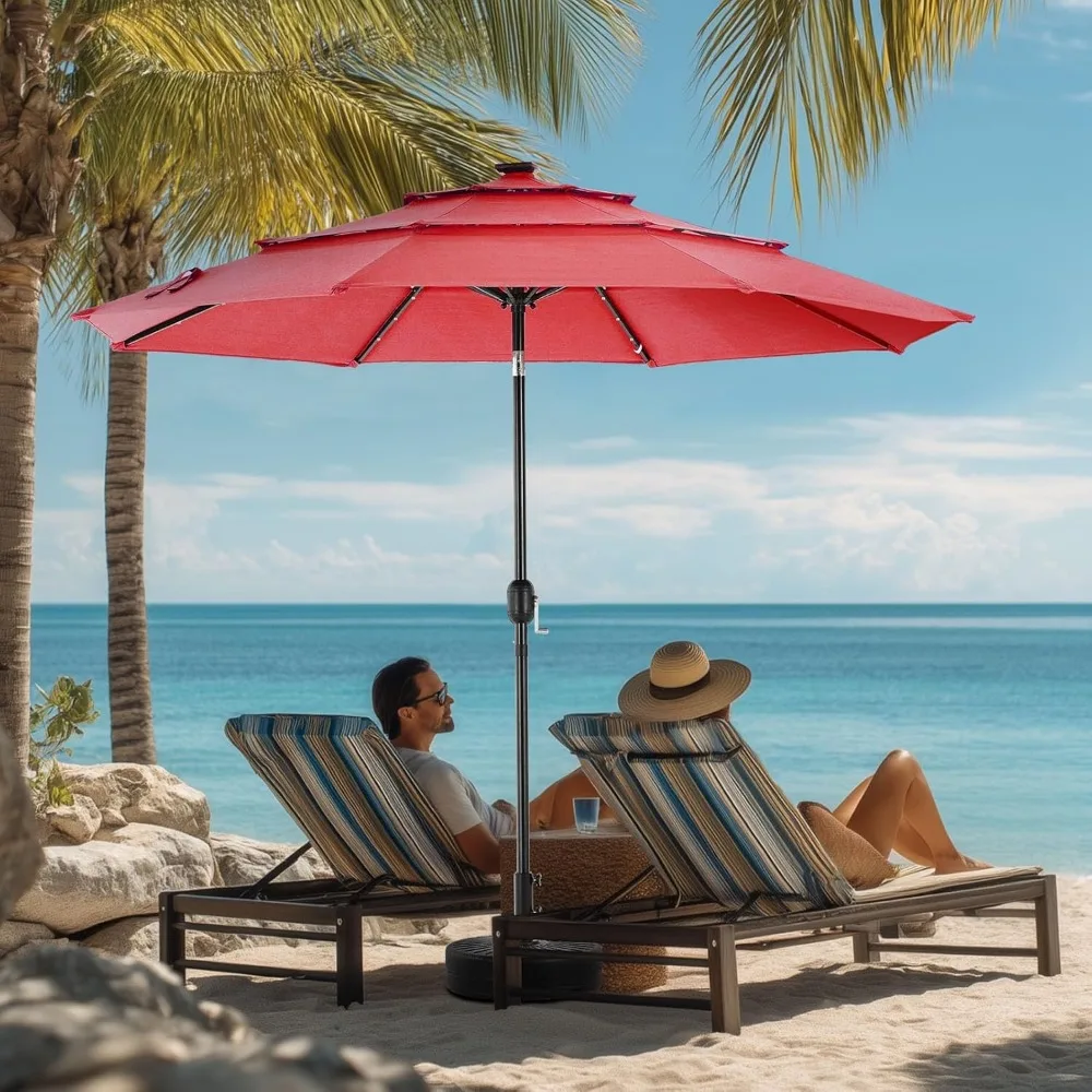 10-футовый солнечный светодиодный зонт для патио с регулировкой наклона для открытого сада, террасы, бассейна, пляжа