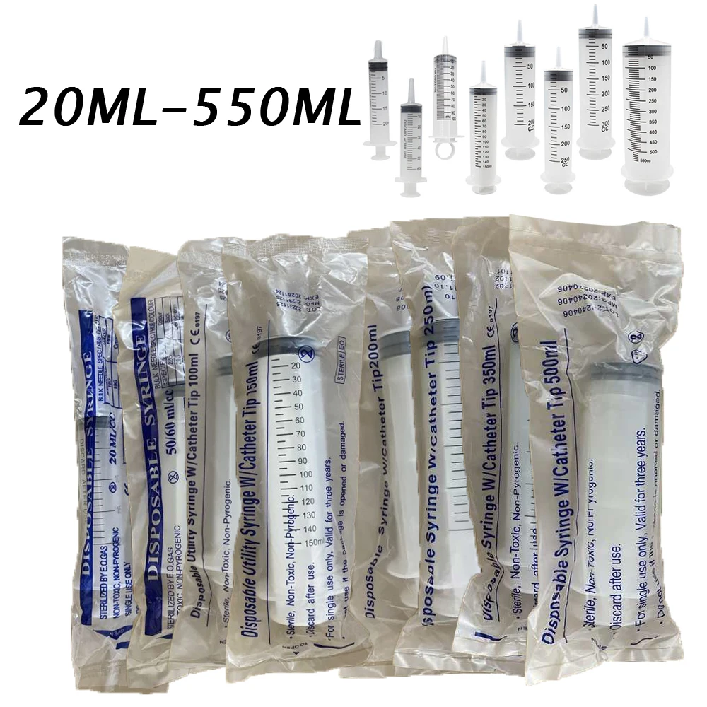 Syringe Large Capacity 20ml-550ml With 1m Hose Pump Injector Pet Feeding Oil Glue Fluid Tool Hydroponics Nutrient Big Syringe